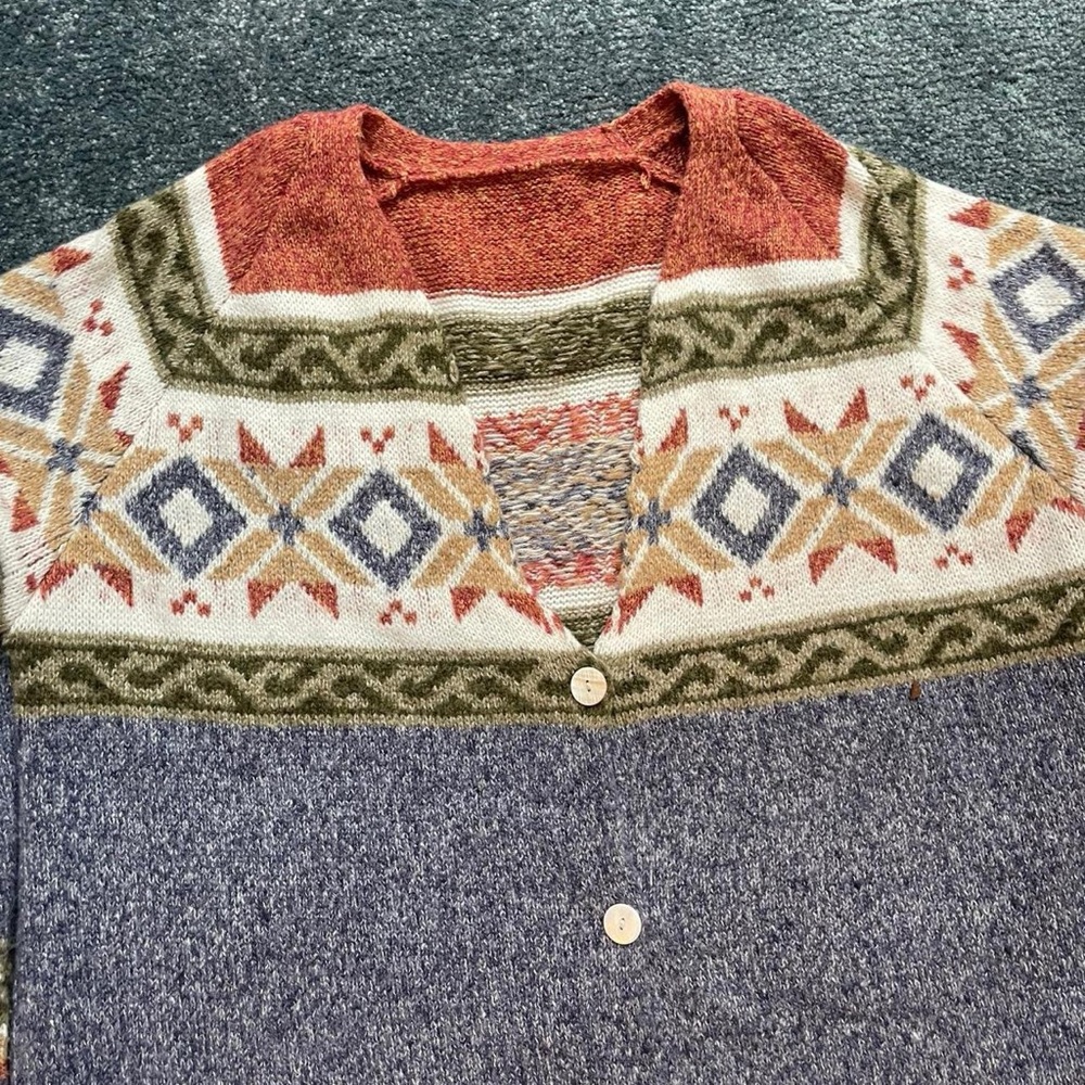 Unbranded Women's XL Multicolor Patterned Fair Isle V-Neck Big Button Cardigan - Picture 2 of 4